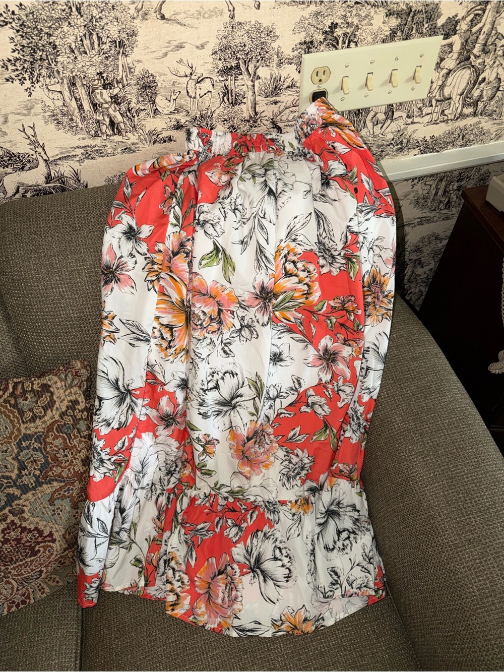 Gypsy Blu White Maxi Skirt with Coral Floral Print
